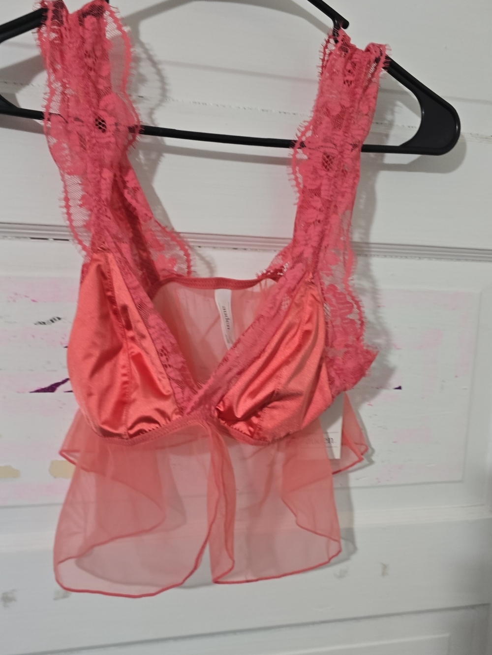Auden Coral Lace & Sheer Mesh Bralette